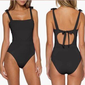 BECCA by REBECCA VIRTUE Emma Tie Shoulder Tie Back 1pc Swimsuit Black M NWT